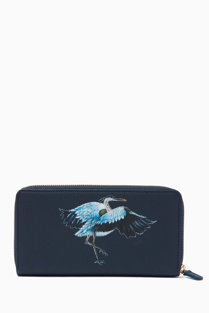 

Heron Zipped Travel Wallet in Leather, Blue