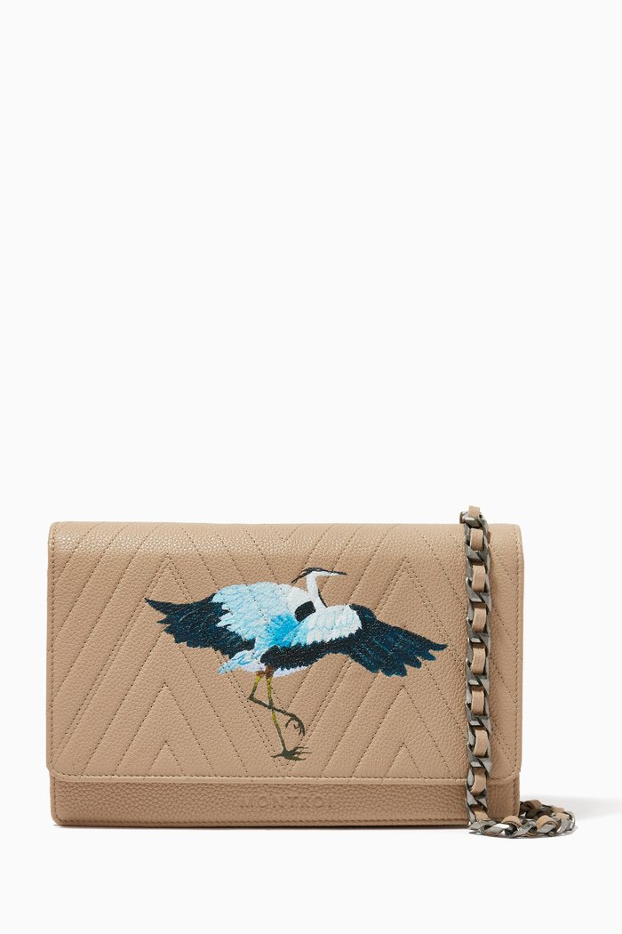 

Heron Chained Wallet in Leather, Neutral