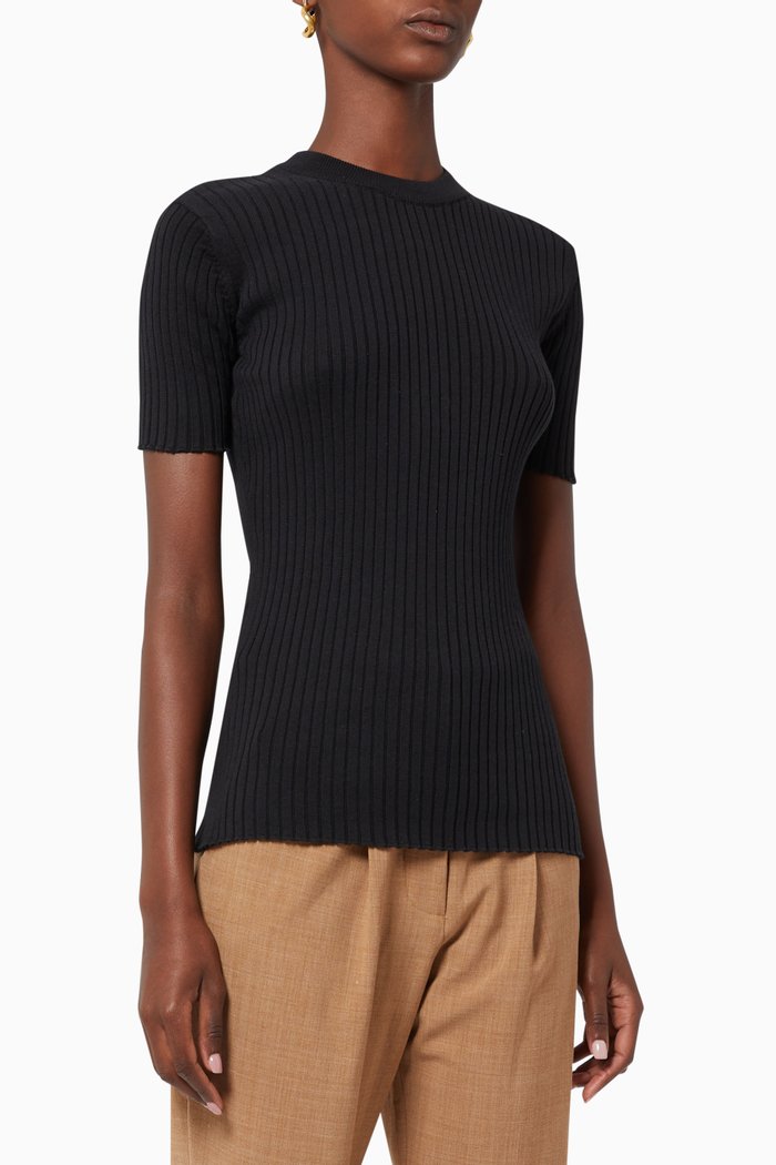 

Bebe Ribbed Knit Top, Black