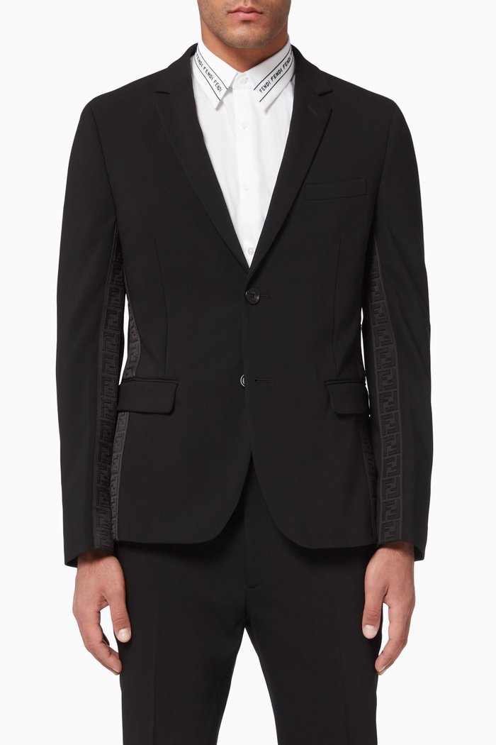 

FF Ribbon Slim-Fit Wool Blazer, Black