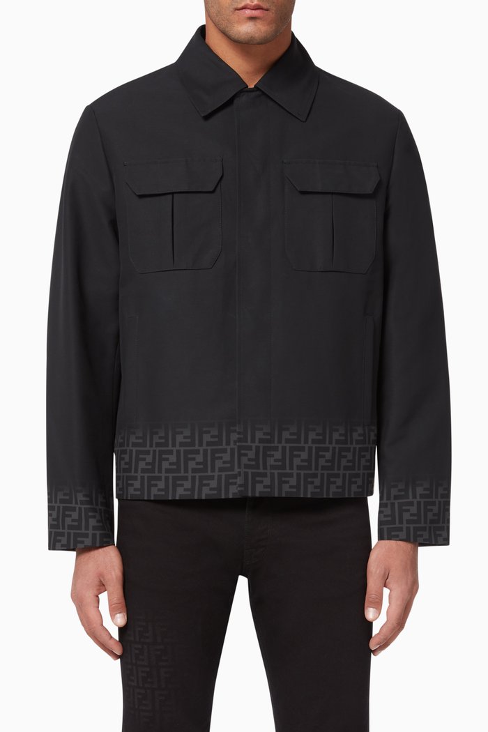 

FF Gradient Gabardine Car Coat Jacket, Black