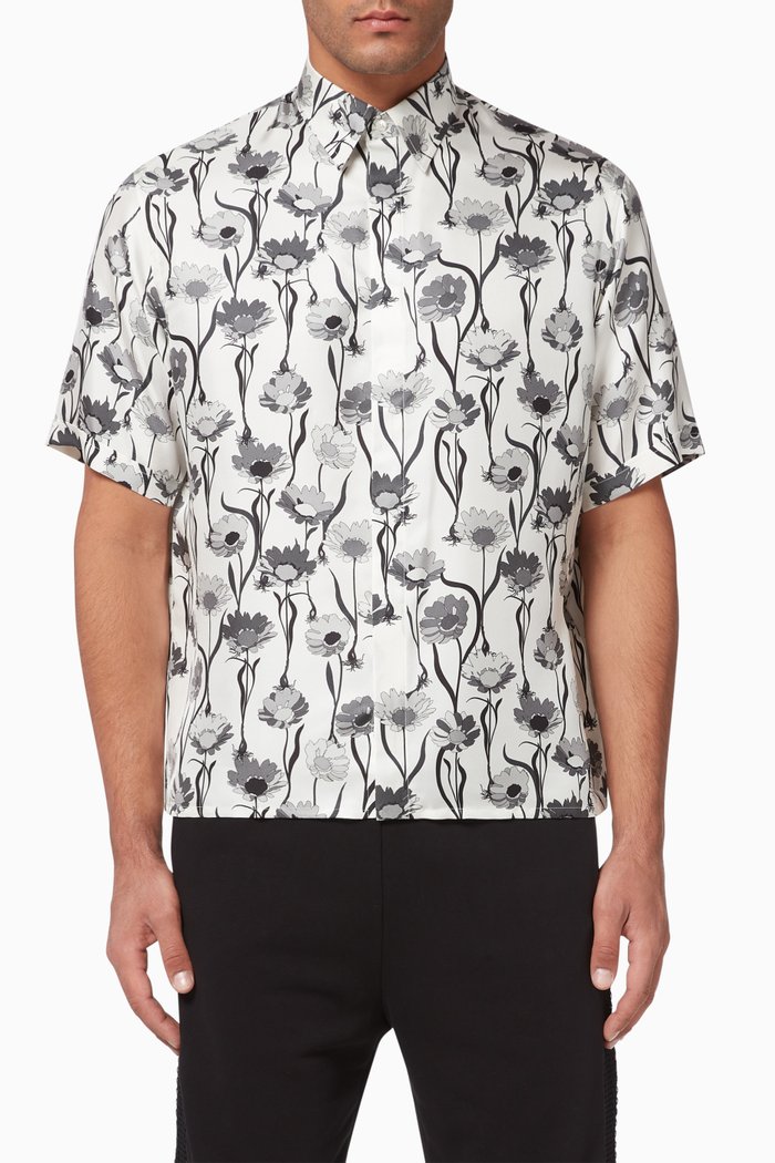 

Floral Oversized Silk Shirt, White