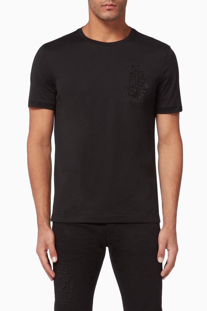 

Studded FF Cotton T-Shirt, Black