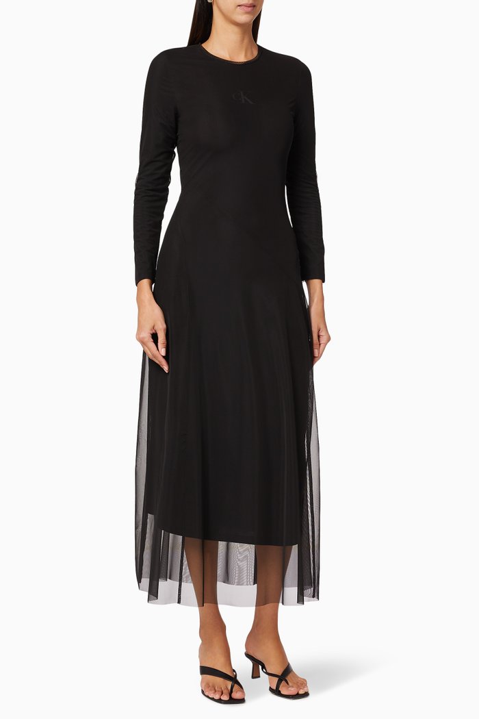 

Mesh Jersey Maxi Dress, Black
