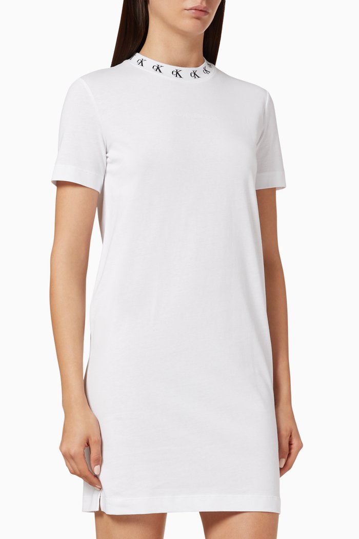 

Logo Collar Cotton T-Shirt Dress, White