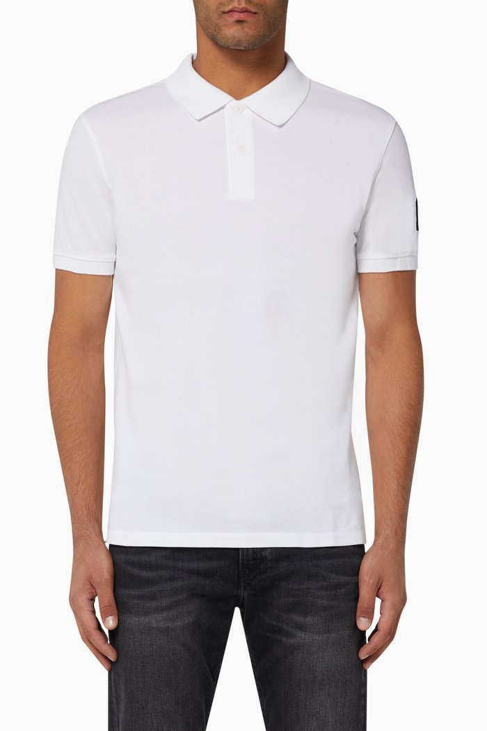 

Monogram Logo Badge Cotton Piqué Polo, White