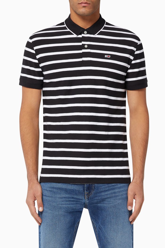 Herringbone Stripe Polo T-Shirt, Black