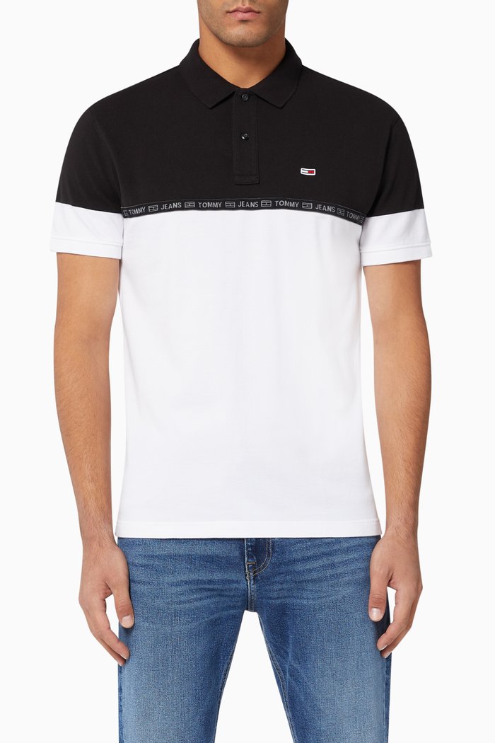 

Colour-Blocked Logo Tape Polo T-Shirt, White