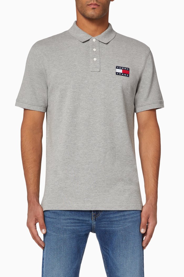 

Tommy Badge Cotton Polo T-Shirt, Grey