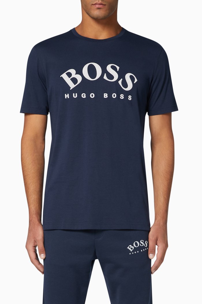 

Curved Logo Cotton T-Shirt, Blue