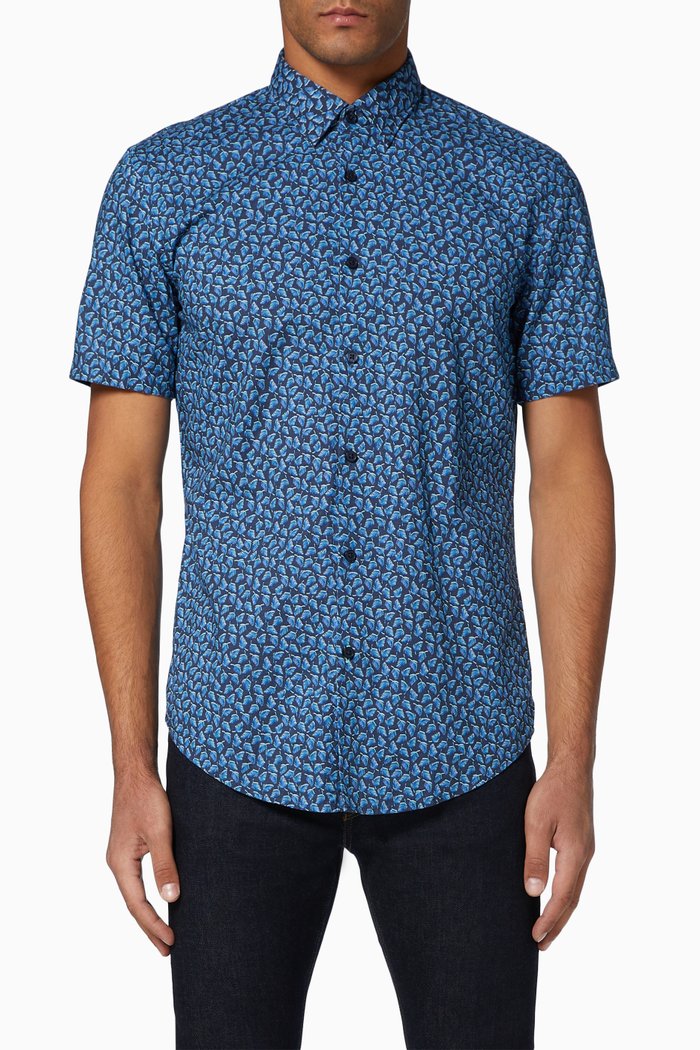 

Ronn 2 Printed Cotton & Linen Shirt, Blue