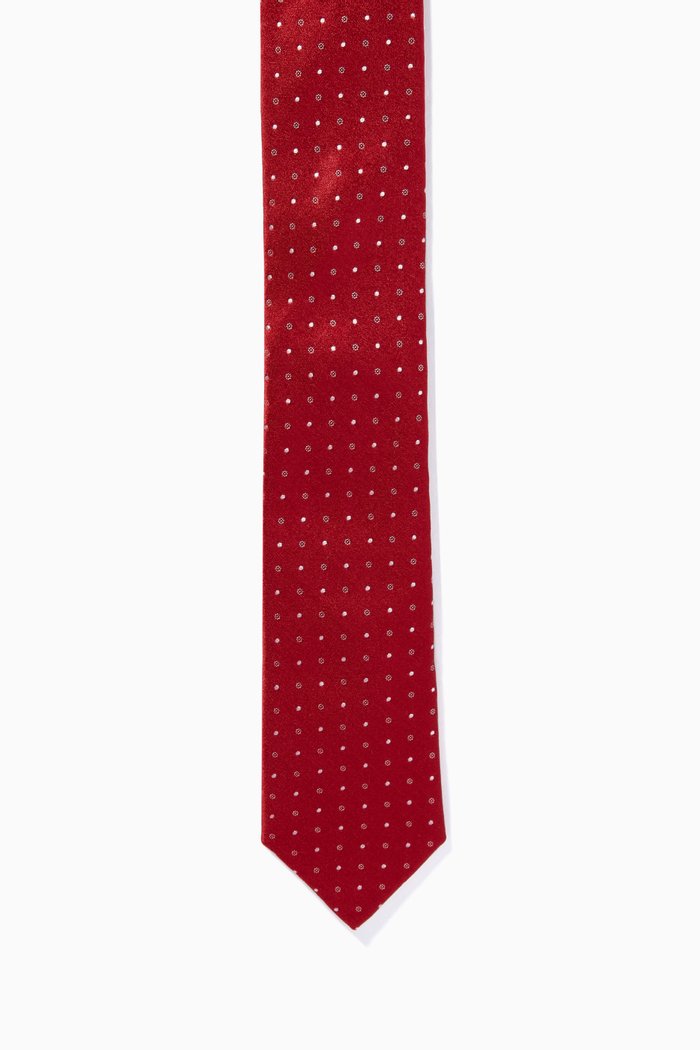 Geometric Jacquard Tie in Silk, Orange