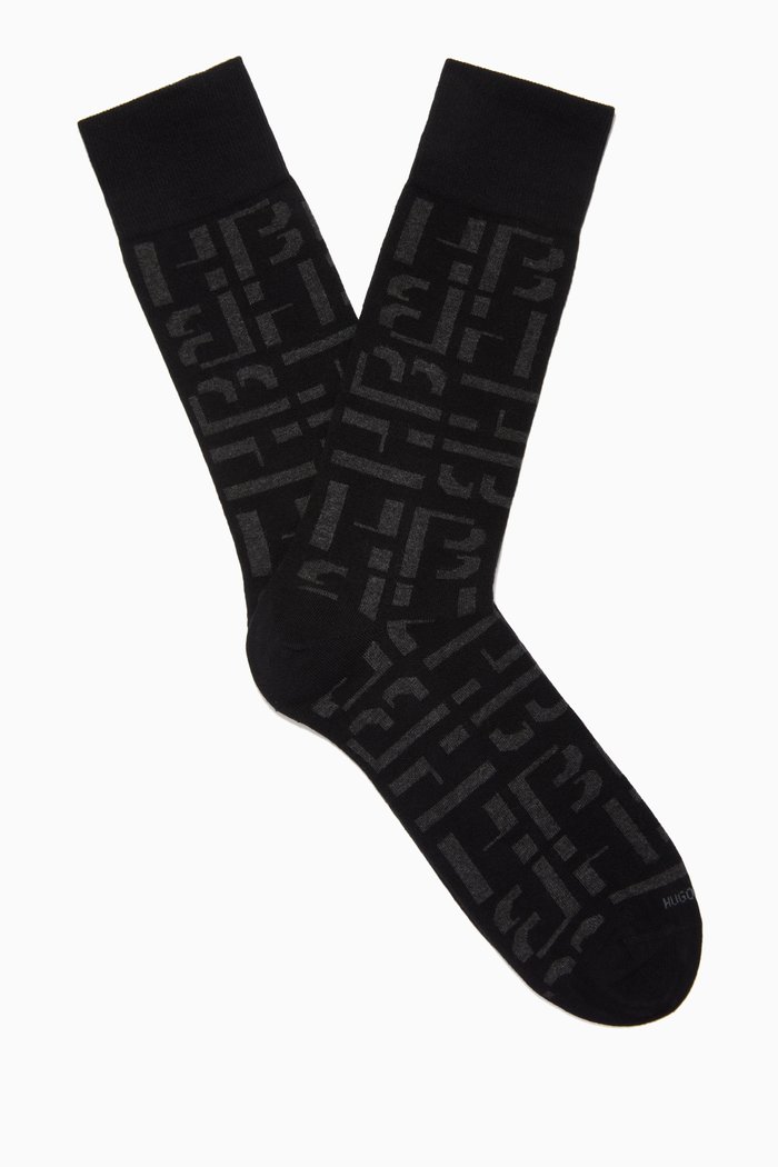 

RS Maxi Monogram Socks in Cotton Blend, Black
