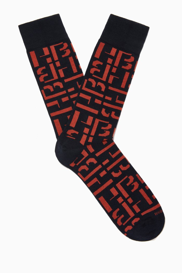 

RS Maxi Monogram Socks in Cotton Blend, Blue