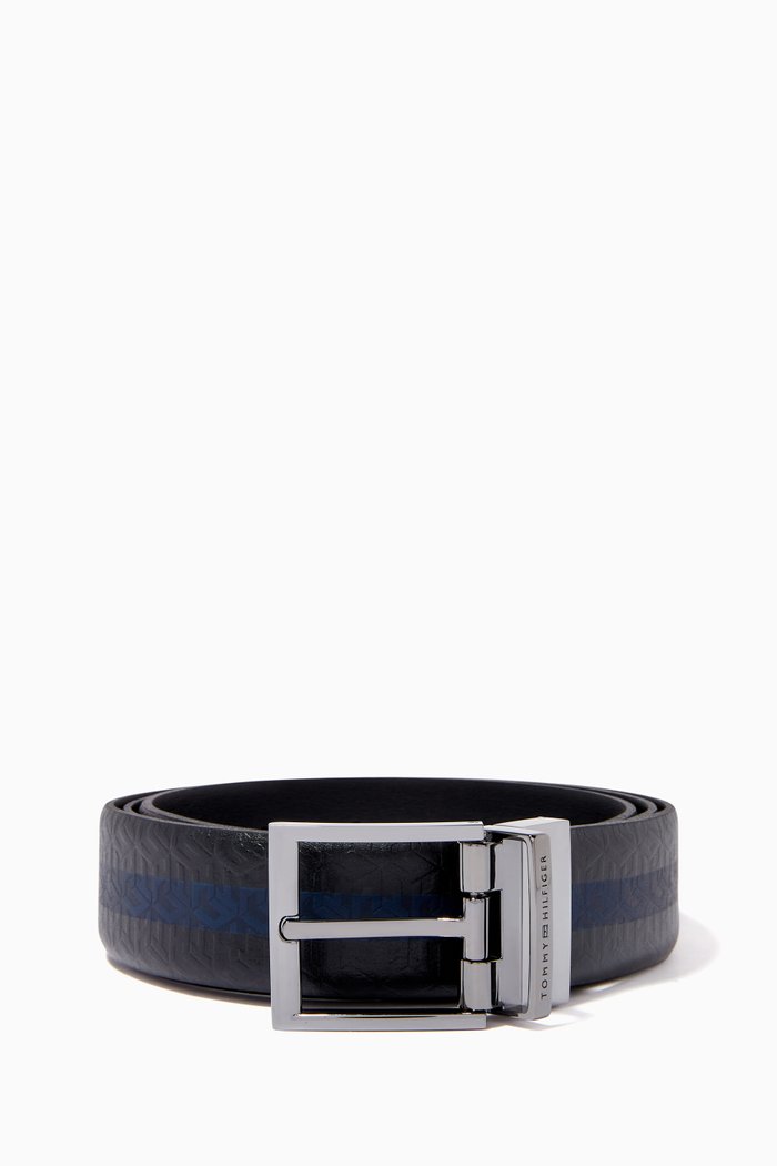Reversible Monogram Belt in Debossed Leather, Black