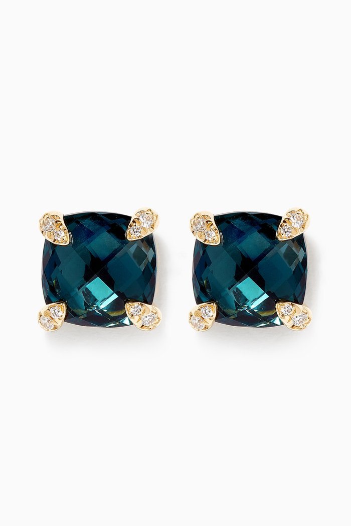 

Châtelaine® Diamond Earrings with Hampton Blue Topaz in 18kt Yellow Gold, 8mm
