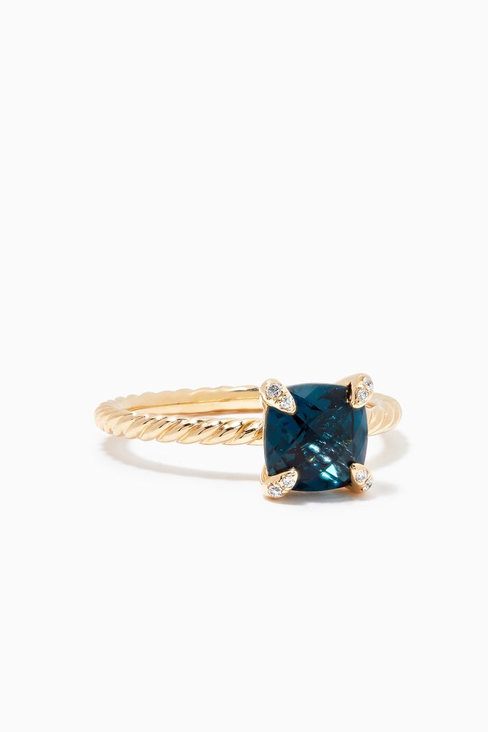 

Châtelaine® Hampton Blue Topaz Diamond Ring in 18kt Yellow Gold, 7mm