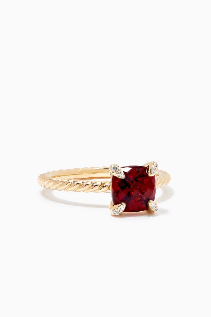 

Châtelaine® Garnet Diamond Ring in 18kt Yellow Gold, 7mm