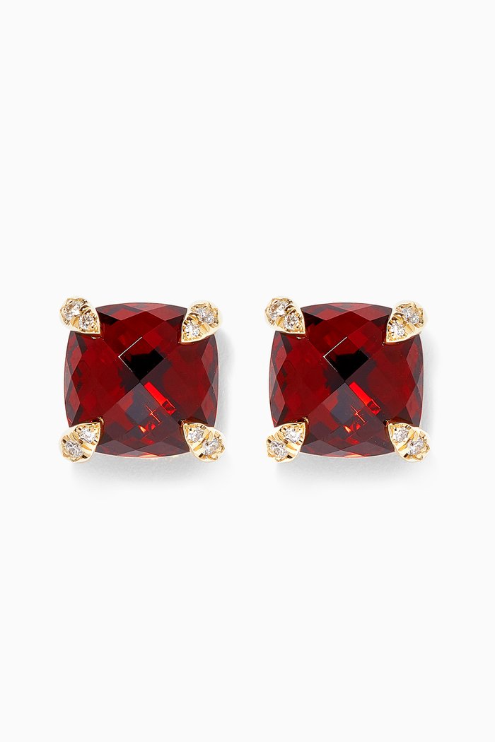 

Châtelaine® Diamond Earrings with Garnet in 18kt Yellow Gold, 8mm