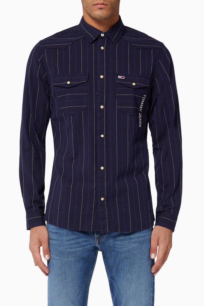 

Stripe Cotton Shirt, Blue