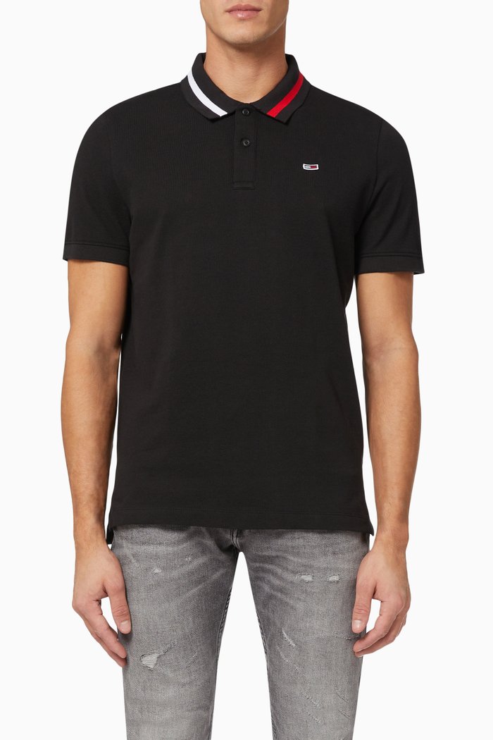 

Tipped Collar Regular Fit Polo Shirt in Piqué, Black