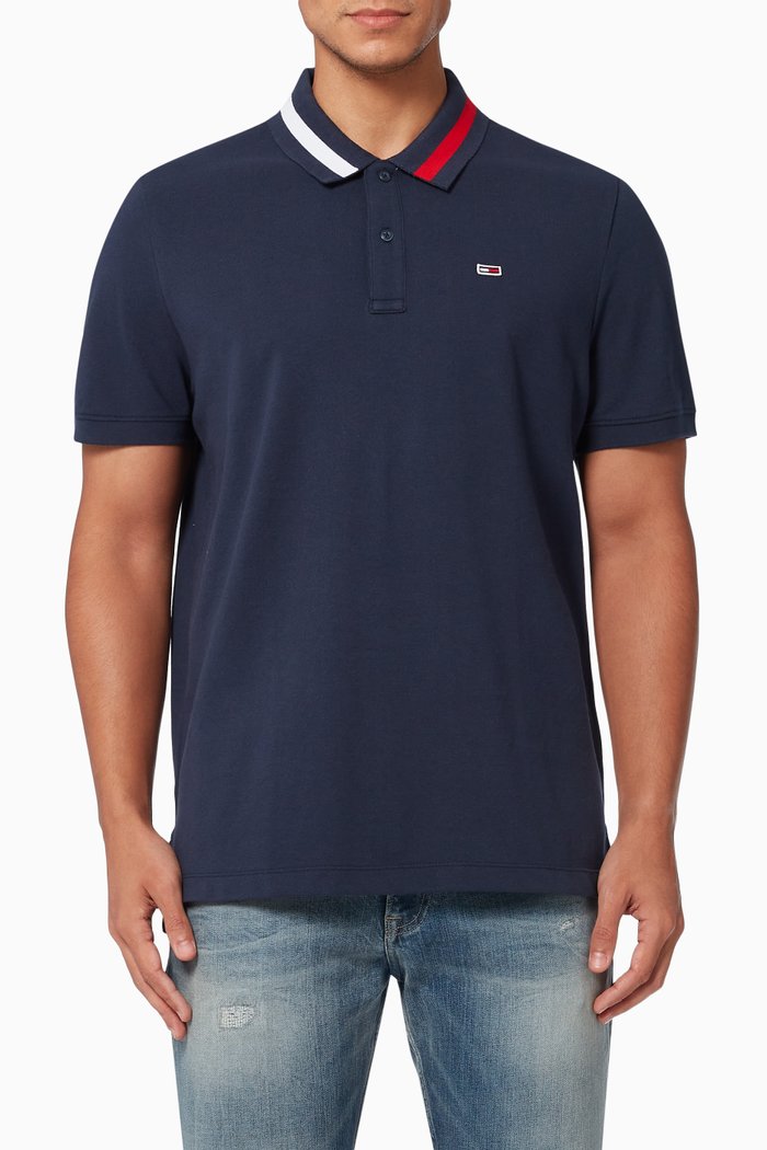 

Tipped Collar Regular Fit Polo Shirt in Piqué, Blue