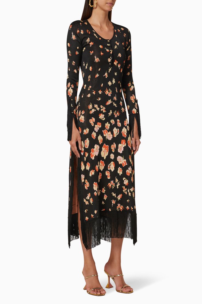 

Floral Fringe Dress, Black