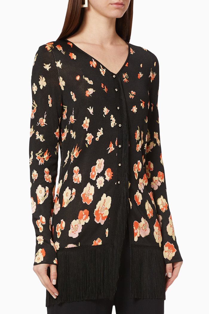 

Floral Fringe Cardigan, Black