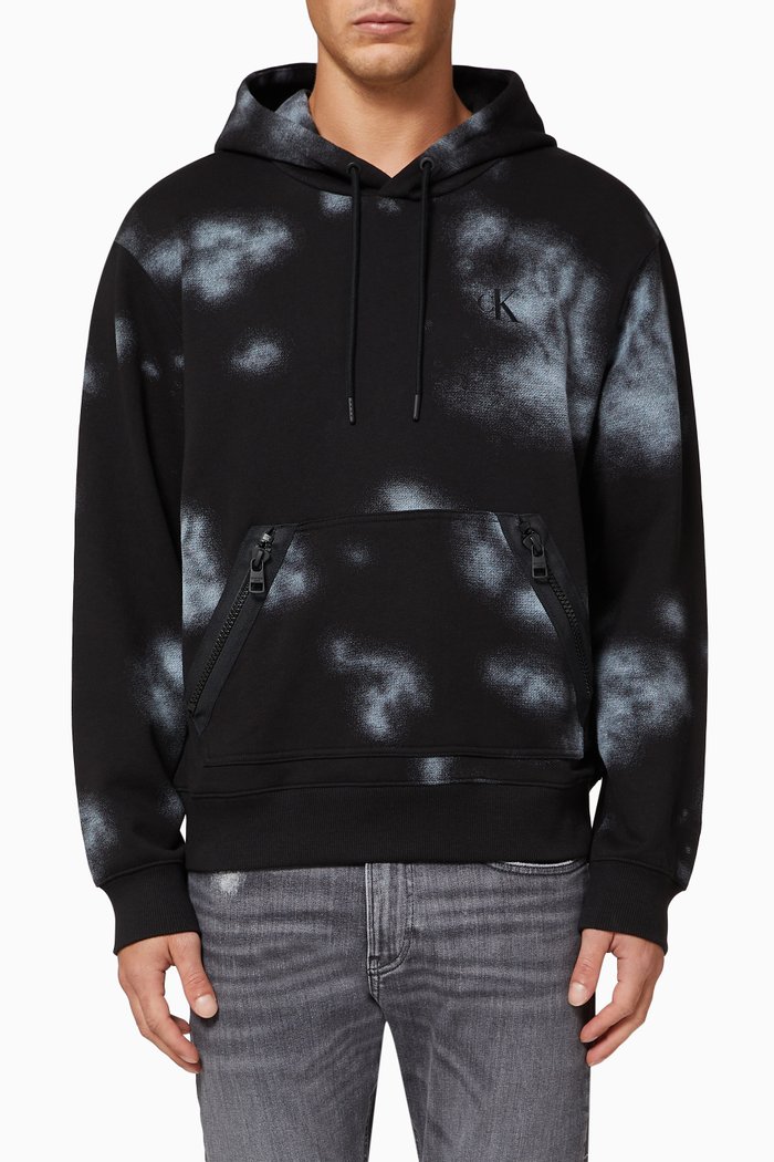 

Cloud Print Hoodie in Cotton, Black