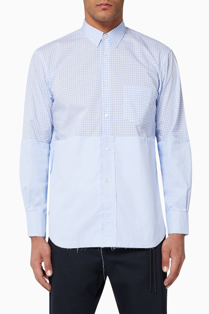

Dobby & Check Cotton Shirt, Blue