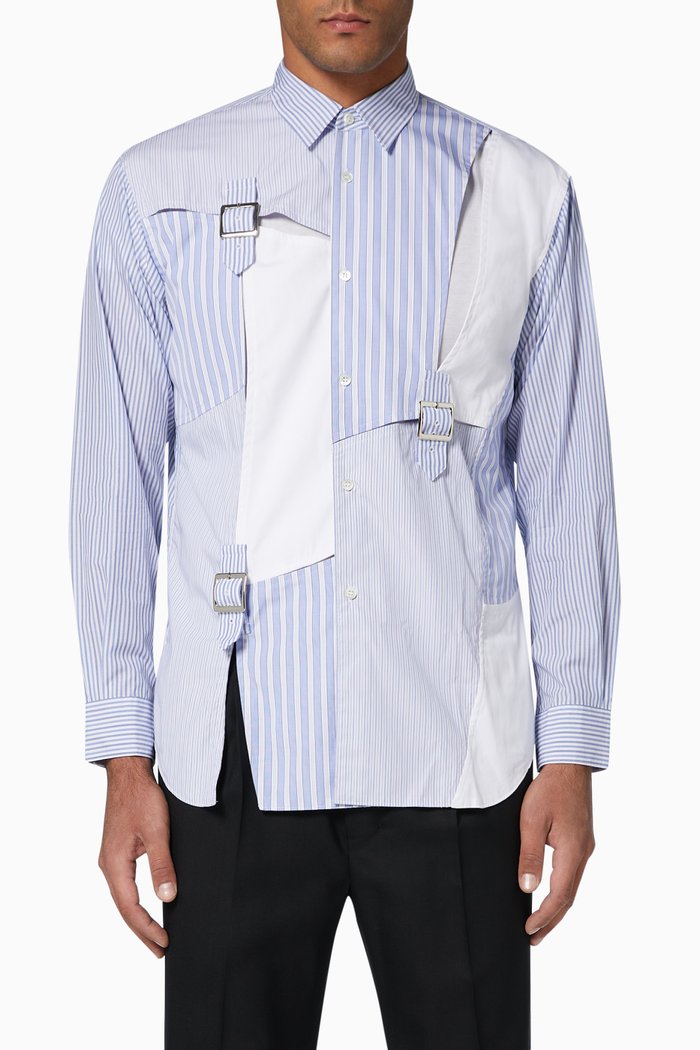 

Buckles Striped Cotton Poplin Shirt, Blue