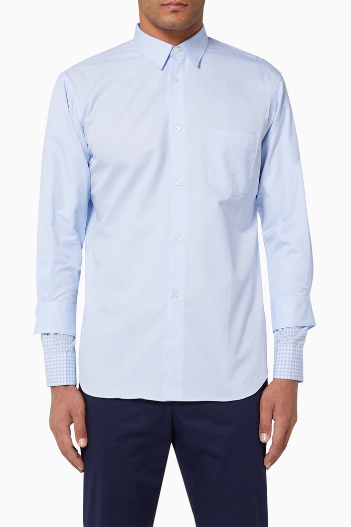

Double Cuff Cotton Dobby Shirt, Blue