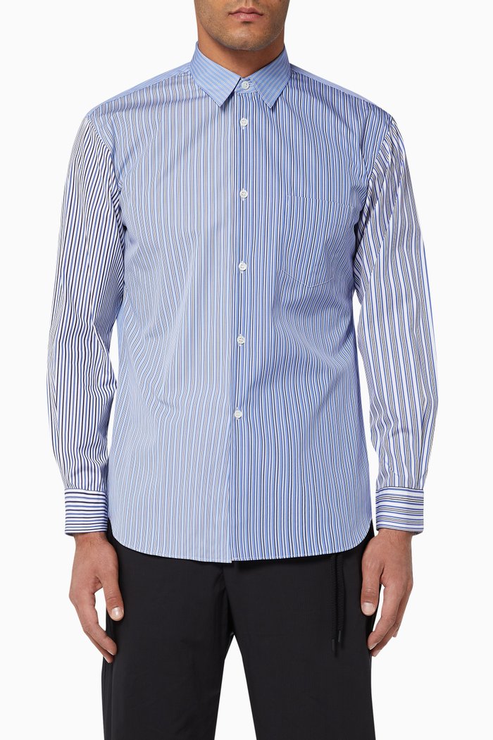 

Striped Cotton Poplin Shirt, Blue