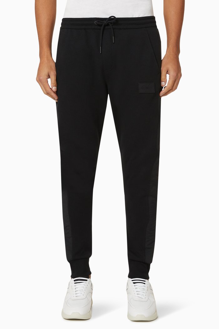 

Mixed Materials Jogger Pants, Black