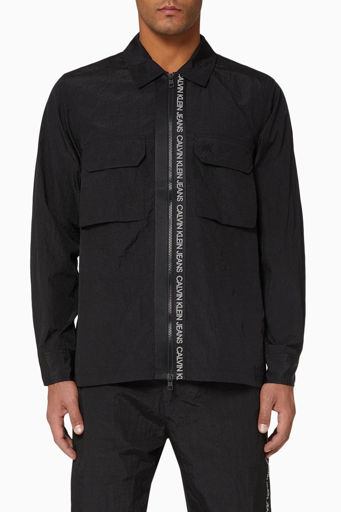 

Logo Tape Nylon Overshirt, Black