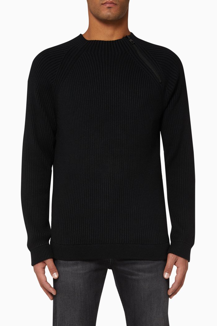 

Zip Neck Cotton Blend Sweater, Black