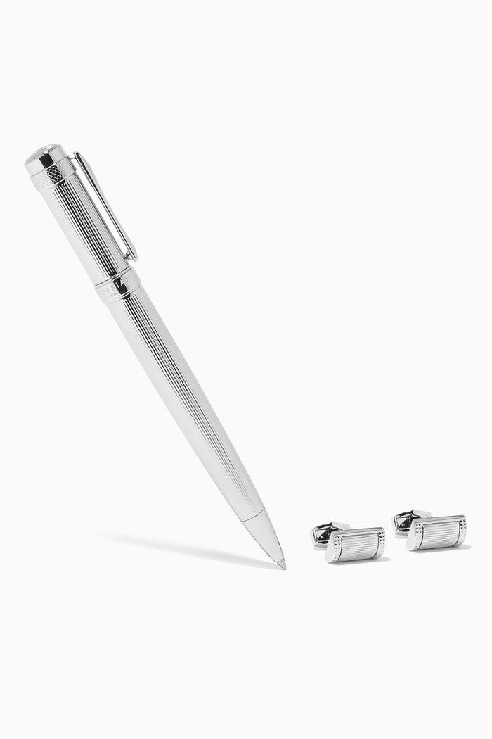 

Ribbed Pen & Cufflinks Set, Silver