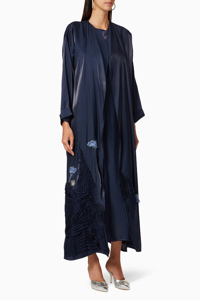 

Embellished Satin Abaya Set, Blue