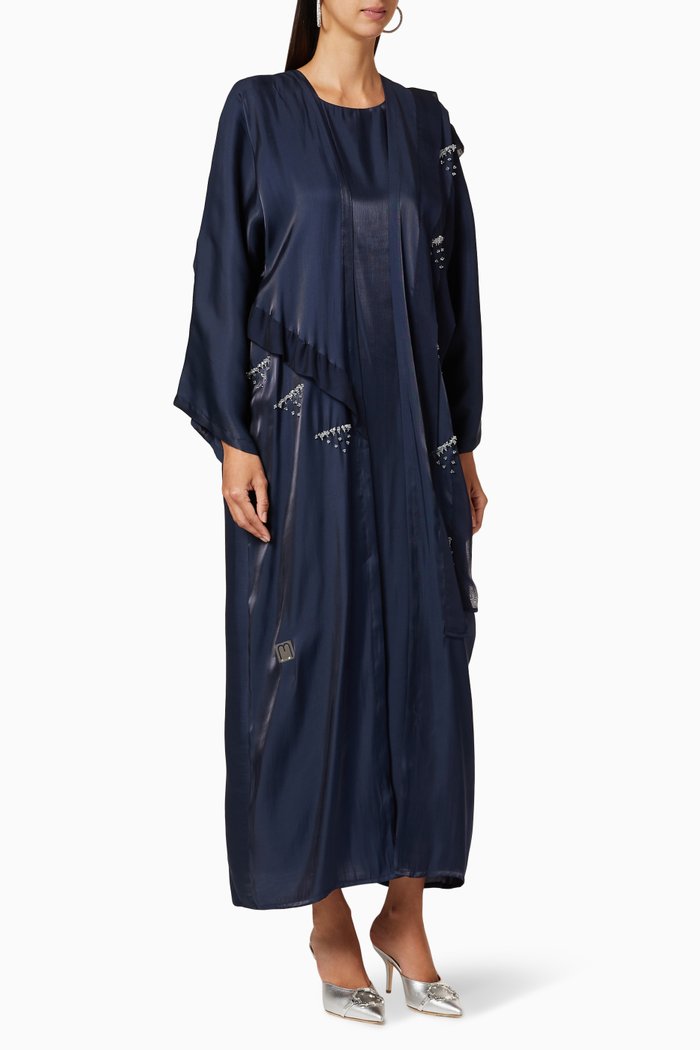 

Embellished Satin Abaya Set, Blue