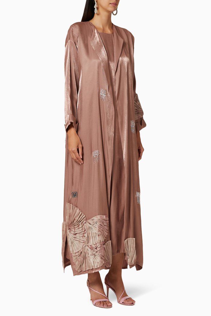 Embroidered Abaya Set, Pink