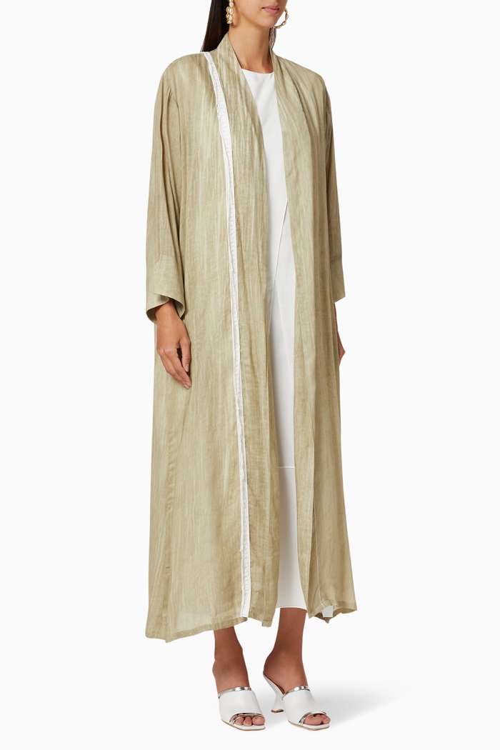 

Embroidered Two-Tone Abaya Set, Yellow