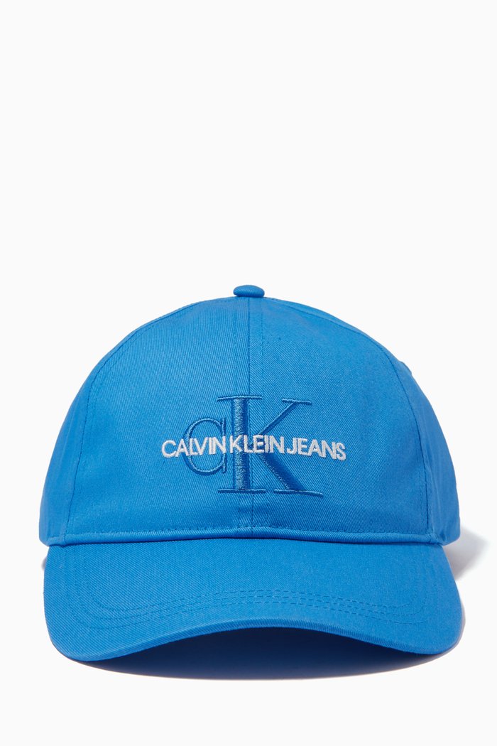 

CKJ Monogram Baseball Cap in Cotton Twill, Blue