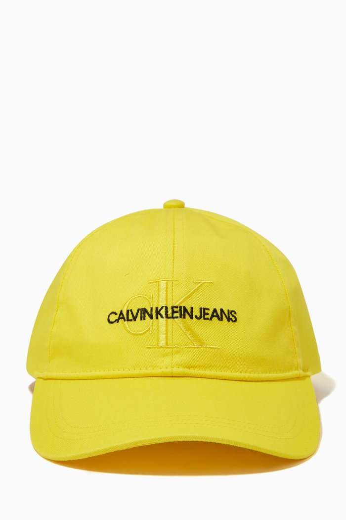 

CKJ Monogram Baseball Cap in Cotton Twill, Yellow