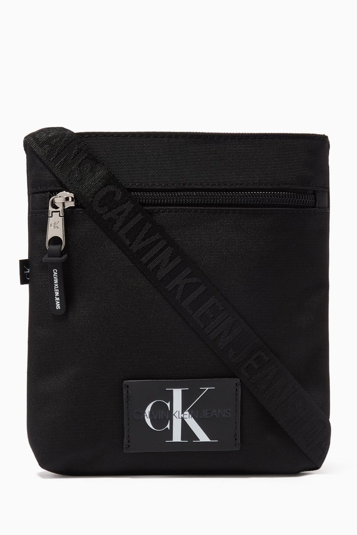 

Micro Flat Crossbody Bag in Recycled Nylon, Black