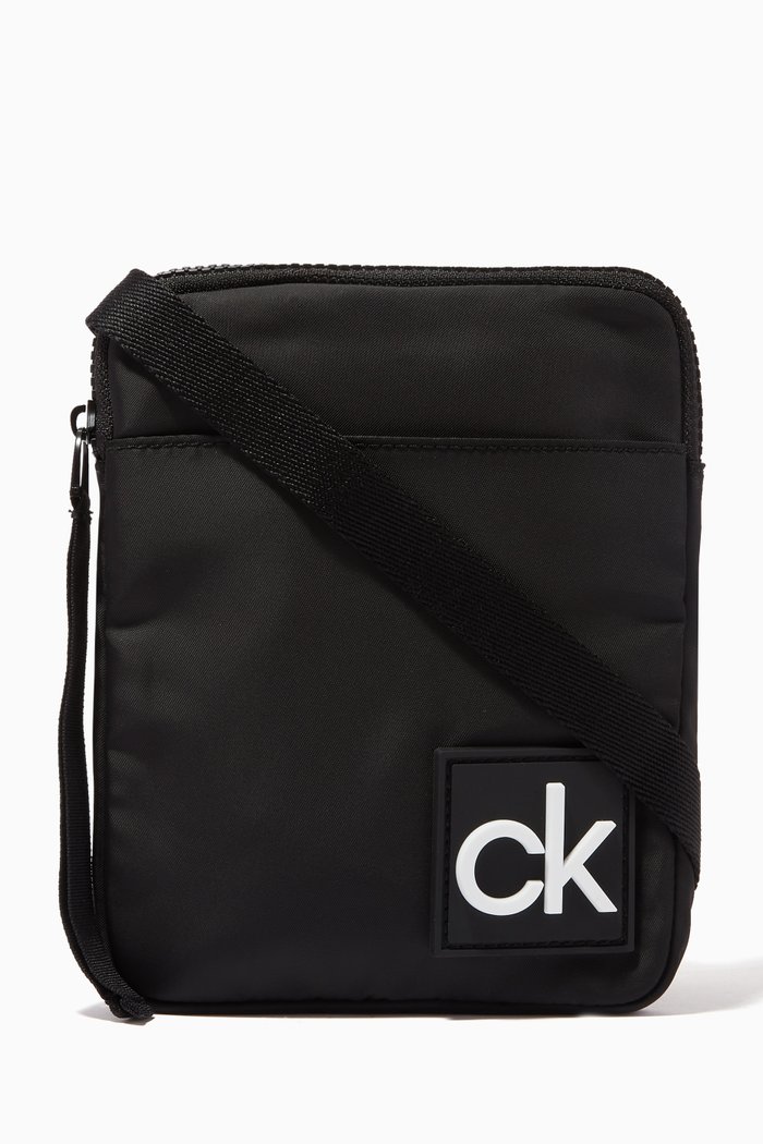 

Micro Flat Crossbody Bag in Recycled Nylon, Black