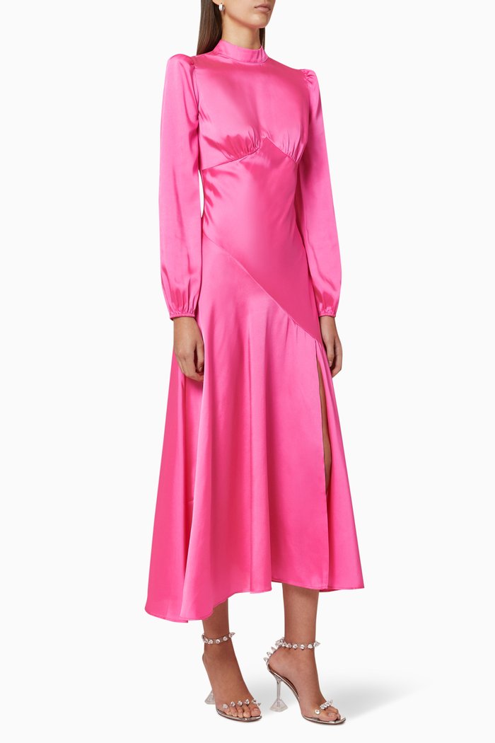 Clara Satin Midi Dress, Pink