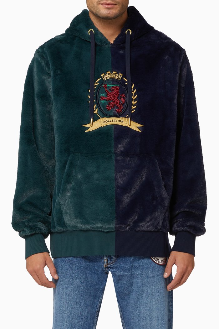 

Crest Faux Fur Hoodie, Multicolour