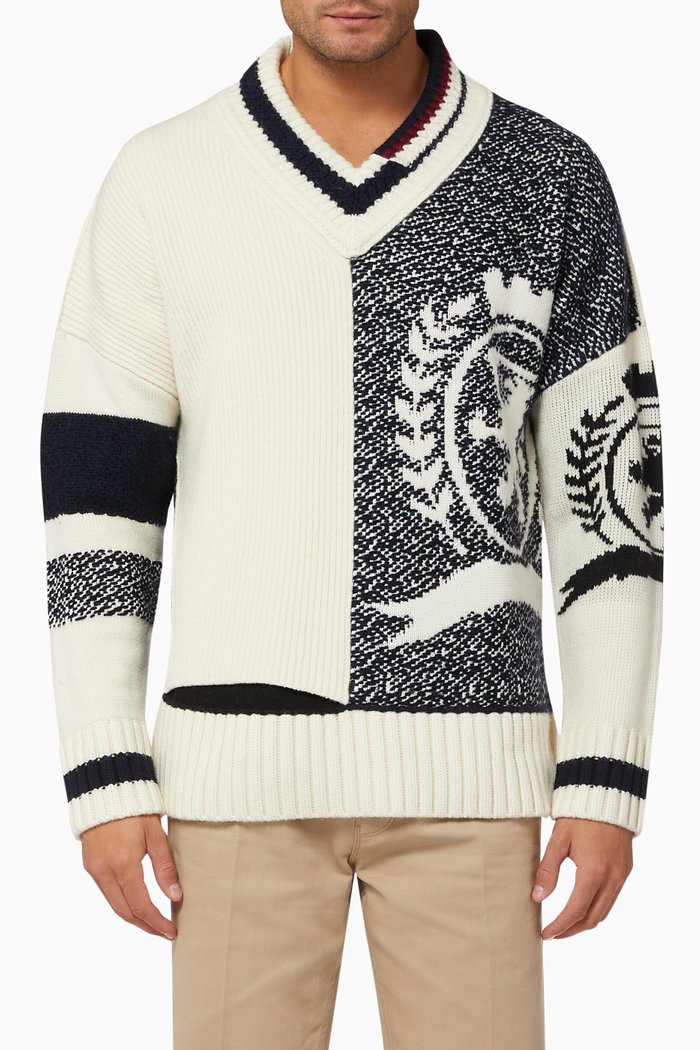 

Varsity Cricket Wool Sweater, White