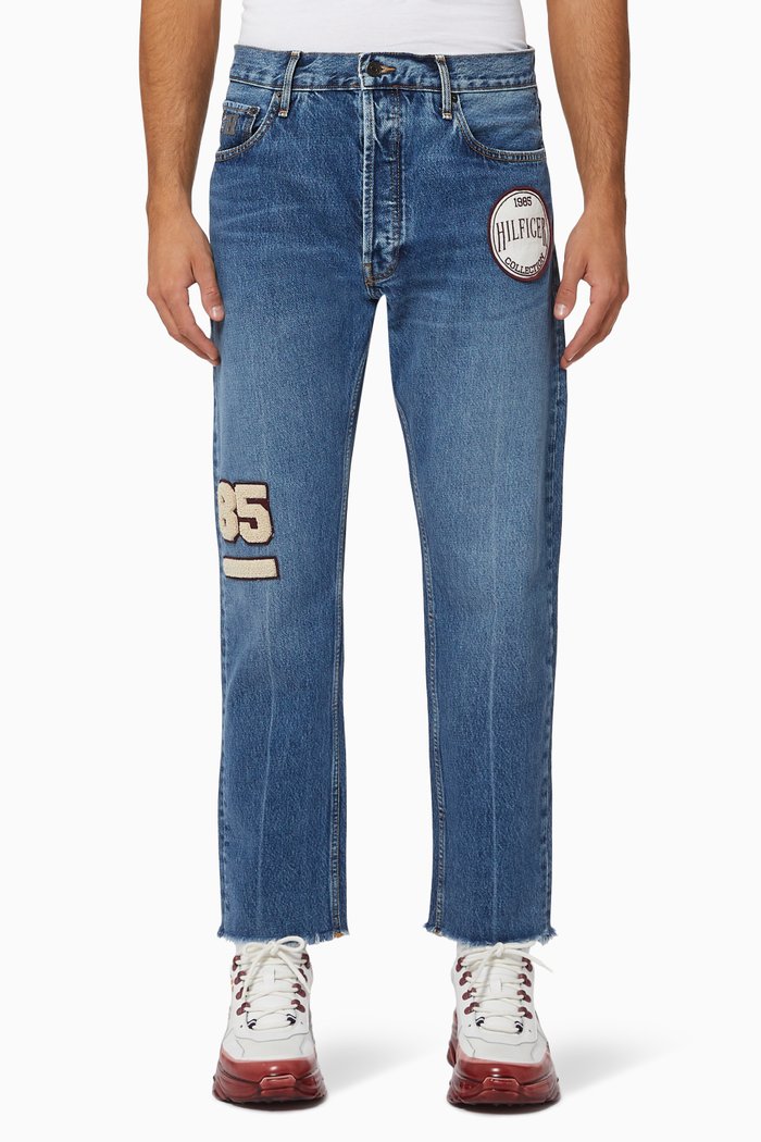 

Wide Flare Cropped Denim Jeans, Blue
