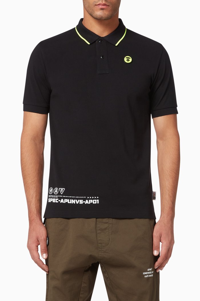 AAPE UNVS Piqué Polo Shirt, Black